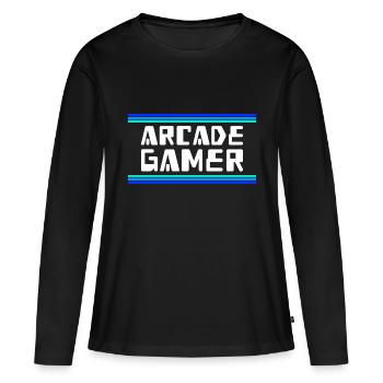 Arcade Gamer RetroGaming Bleu - T-shirt manches longues Premium bio Femme - noir - Devant - Julia (174cm)
