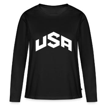 États-Unis - T-shirt manches longues Premium bio Femme - noir - Devant - Julia (174cm)