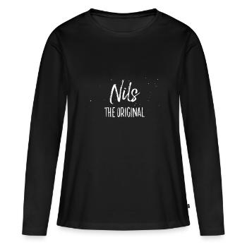 Nils - Frauen Premium Bio Langarmshirt - Schwarz - Vorne - Julia (174cm)