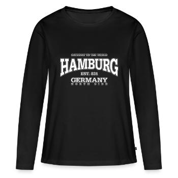 Hambourg (blanc) - T-shirt manches longues Premium bio Femme - noir - Devant - Julia (174cm)
