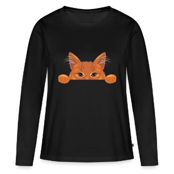 Chat au gingembre - T-shirt manches longues Premium bio Femme - noir - Devant - Julia (174cm)