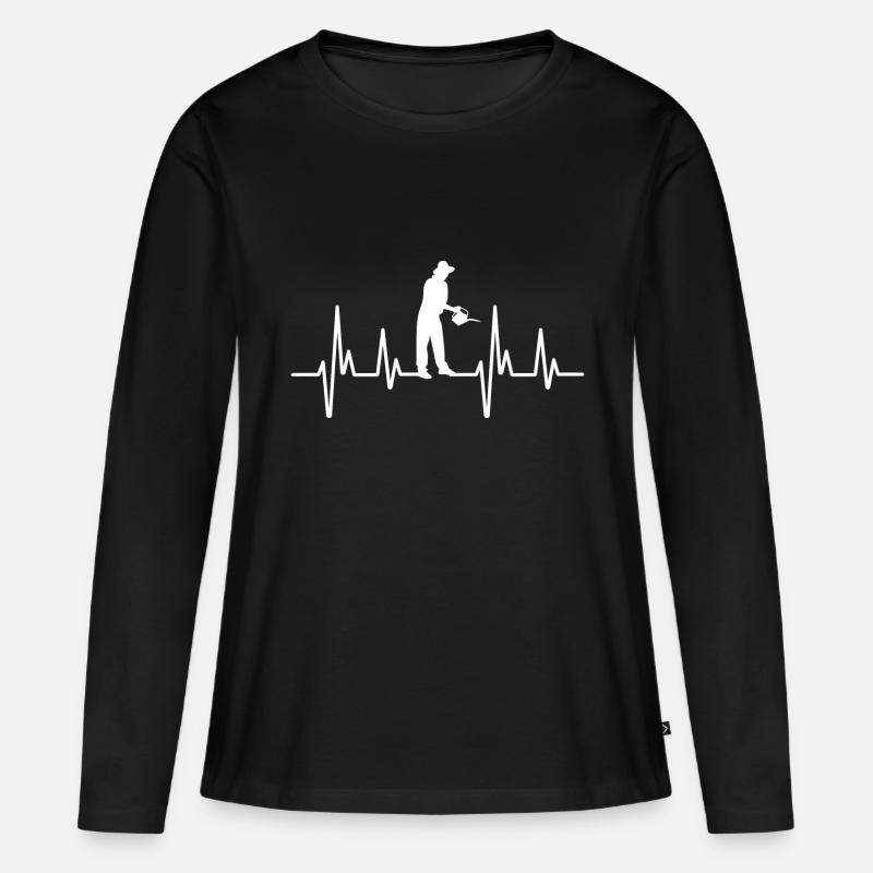 Herzfrequenz Gartenarbeit - Frauen Premium Bio Langarmshirt - Schwarz
