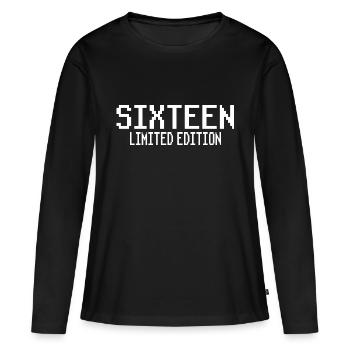 16e anniversaire Seize pixels - T-shirt manches longues Premium bio Femme - noir - Devant - Julia (174cm)