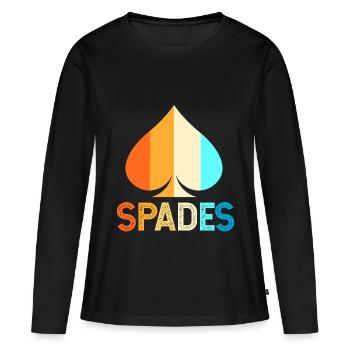 Pique de pique Jeu de cartes à jouer - T-shirt manches longues Premium bio Femme - noir - Devant - Julia (174cm)