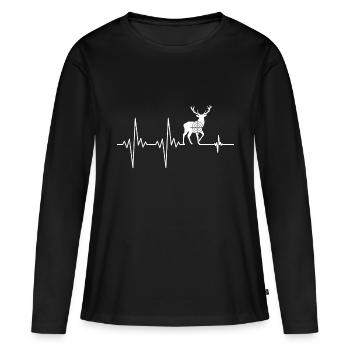 Hirsch Herzschlag Jäger Jagd Rotwild - Frauen Premium Bio Langarmshirt - Schwarz - Vorne - Julia (174cm)