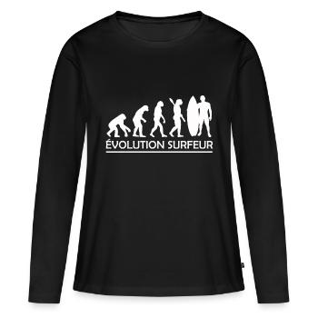 évolution surfeur / cadeau surfeur - T-shirt manches longues Premium bio Femme - noir - Devant - Julia (174cm)