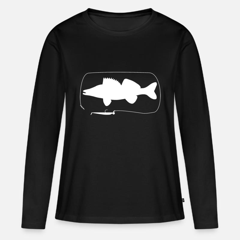 Zander mit Gummifisch - Frauen Premium Bio Langarmshirt - Schwarz