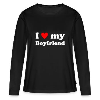 I love my Boyfriend - Heart - Loving - Romance - Frauen Premium Bio Langarmshirt - Schwarz - Vorne - Julia (174cm)