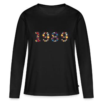 Fleurs 1989 - T-shirt manches longues Premium bio Femme - noir - Devant - Julia (174cm)