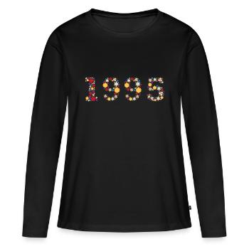 Fleurs 1995 - T-shirt manches longues Premium bio Femme - noir - Devant - Julia (174cm)