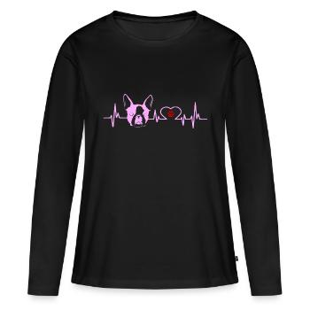 Herzschlag Boston Terrier Hund Hundefreund - Frauen Premium Bio Langarmshirt - Schwarz - Vorne - Julia (174cm)