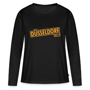 Düsseldorf - 0211 - Vorwahl - NRW - Ruhrpott - Frauen Premium Bio Langarmshirt - Schwarz - Vorne - Julia (174cm)