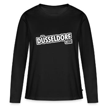 Düsseldorf - 0211 - Vorwahl - NRW - Ruhrpott - Frauen Premium Bio Langarmshirt - Schwarz - Vorne - Julia (174cm)
