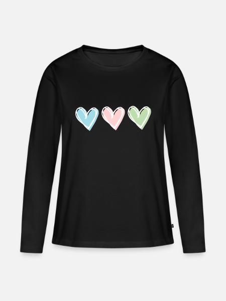 Herz Pastel - Frauen Premium Bio Langarmshirt - Schwarz
