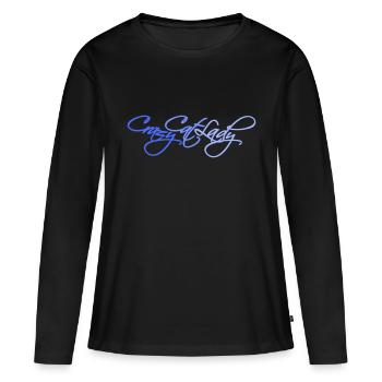 Chat fou Dame Texte Folle Femme Chats Amour - T-shirt manches longues Premium bio Femme - noir - Devant - Julia (174cm)