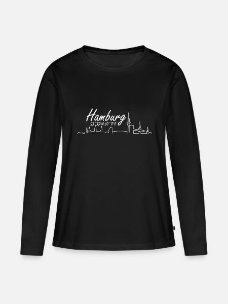 Hamburg Koordinaten Norddeutschland Skyline Motiv - Frauen Premium Bio Langarmshirt - Schwarz