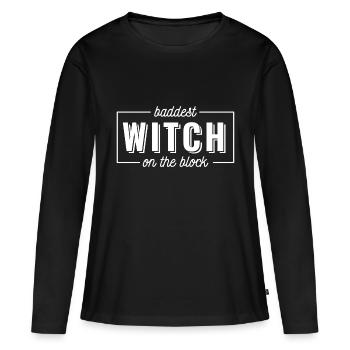 Baddest Witch on the Block Geschenkidee - Frauen Premium Bio Langarmshirt - Schwarz - Vorne - Julia (174cm)