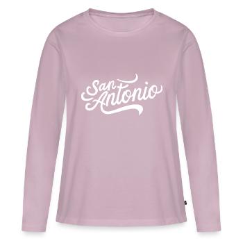 San Antonio - T-shirt manches longues Premium bio Femme - rose poudré - Devant - Julia (174cm)
