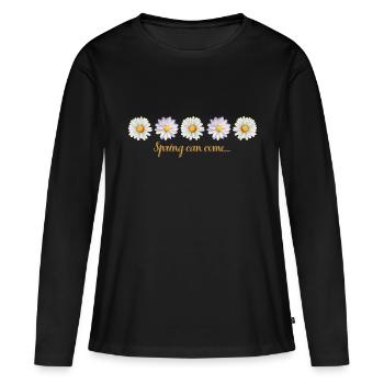 Le printemps peut arriver... - T-shirt manches longues Premium bio Femme - noir - Devant - Julia (174cm)