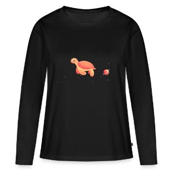 tortue astronaute dans l'espace - T-shirt manches longues Premium bio Femme - noir - Devant - Julia (174cm)