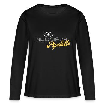 Infirmière Pipelette - T-shirt manches longues Premium bio Femme - noir - Devant - Julia (174cm)