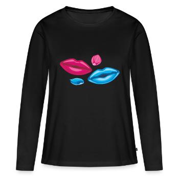 Lèvres et pétales - T-shirt manches longues Premium bio Femme - noir - Devant - Julia (174cm)