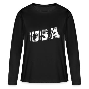 États-Unis - T-shirt manches longues Premium bio Femme - noir - Devant - Julia (174cm)