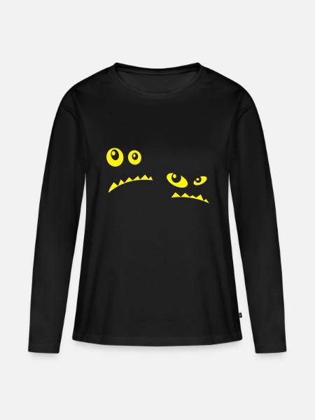 Monstereyes GLOW-in-the-Dark - Frauen Premium Bio Langarmshirt - Schwarz