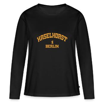 Haselhorst - Spandau - Berlin - Deutschland - Frauen Premium Bio Langarmshirt - Schwarz - Vorne - Julia (174cm)