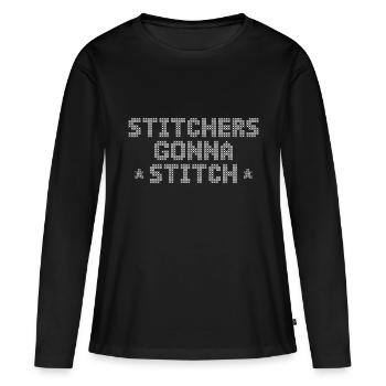 Sticker gehen zum Stitchen - Weihnachts- und Geburtstagsgeschenk - Frauen Premium Bio Langarmshirt - Schwarz - Vorne - Julia (174cm)