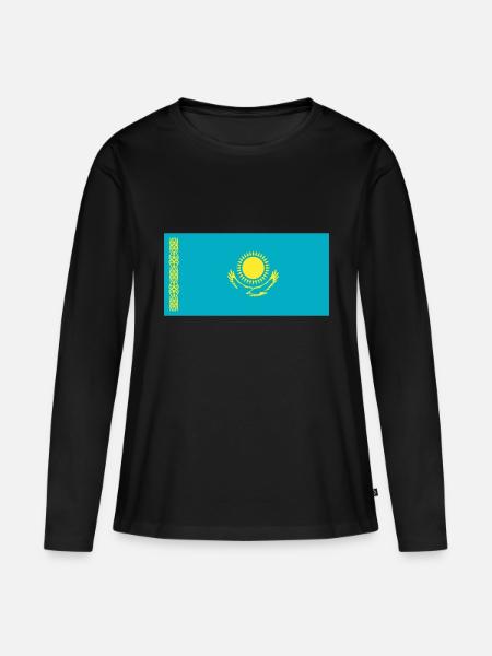 Kasachstan Flagge / Drapeau Kasachstan - Frauen Premium Bio Langarmshirt - Schwarz