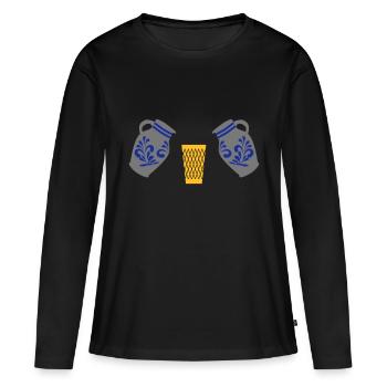 Geripptes mit Bembel - Frauen Premium Bio Langarmshirt - Schwarz - Vorne - Julia (174cm)