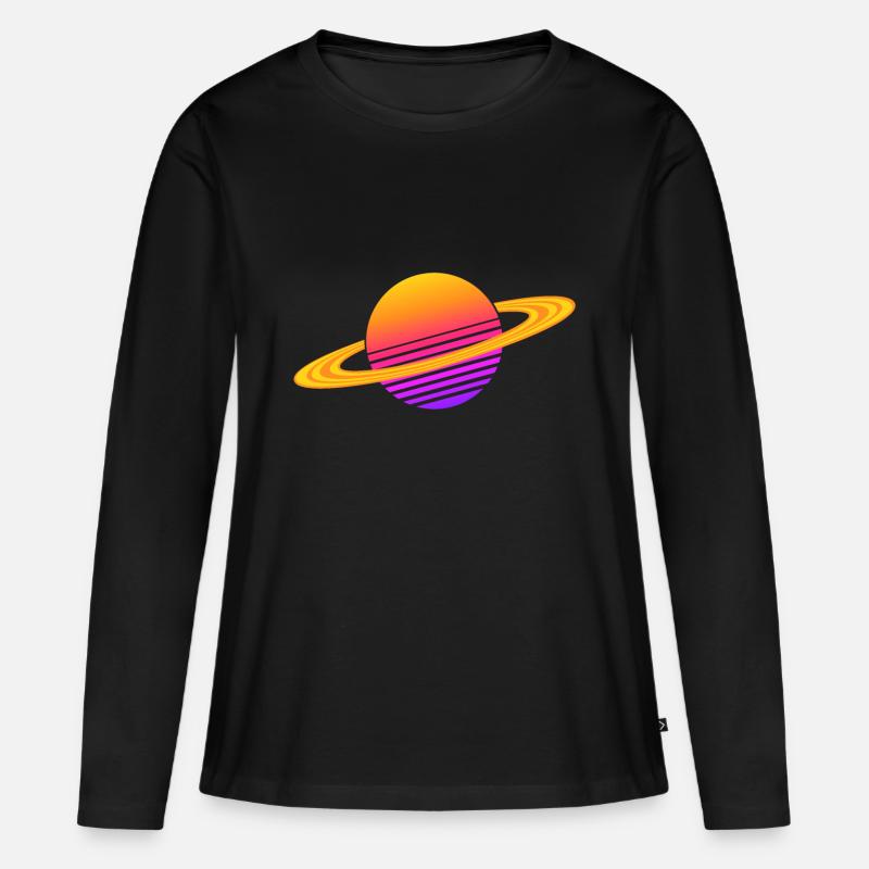 Synthwave Saturn - Frauen Premium Bio Langarmshirt - Schwarz
