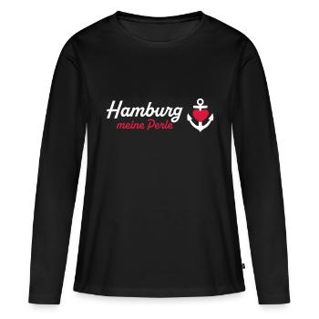 Hamburg Perle weiß - Frauen Premium Bio Langarmshirt - Schwarz - Vorne - Julia (174cm)