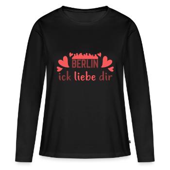 Berlin Ick Liebe Dir Berliner Schriftzug Spruch - Frauen Premium Bio Langarmshirt - Schwarz - Vorne - Julia (174cm)