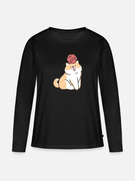 Kawaii Dog With Polyhedal D20 Dice Doge Lovers - Women's Premium Organic Long Sleeve Shirt - black