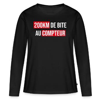 200km de bite au compteur - T-shirt manches longues Premium bio Femme - noir - Devant - Julia (174cm)