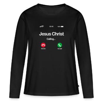 Jesus ruft - Akzeptiert Jesus in eurem Leben - Frauen Premium Bio Langarmshirt - Schwarz - Vorne - Julia (174cm)