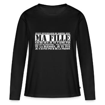 Avant d'envisager de sortir avec ma fille ... - T-shirt manches longues Premium bio Femme - noir - Devant - Julia (174cm)