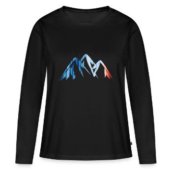 Berge - Gebirge - Warming Stripes - Klimawandel - Frauen Premium Bio Langarmshirt - Schwarz - Vorne - Julia (174cm)