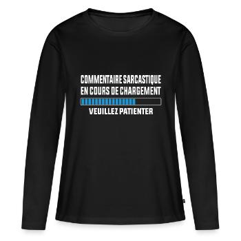 Commentaire sarcastique en cours de chargement - T-shirt manches longues Premium bio Femme - noir - Devant - Julia (174cm)