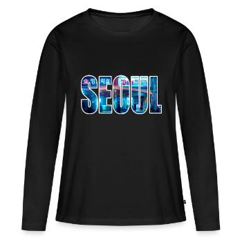 néon de Séoul - T-shirt manches longues Premium bio Femme - noir - Devant - Julia (174cm)