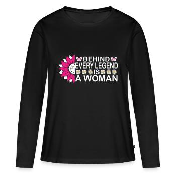 Derrière chaque légende se cache une femme - T-shirt manches longues Premium bio Femme - noir - Devant - Julia (174cm)