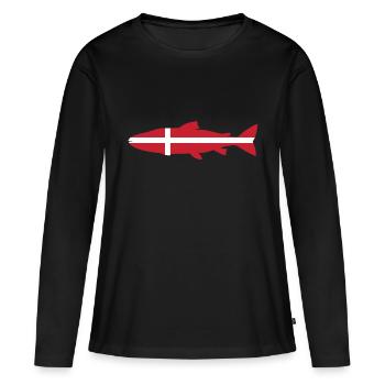 Lachs_Dänemark_umriss - Frauen Premium Bio Langarmshirt - Schwarz - Vorne - Julia (174cm)