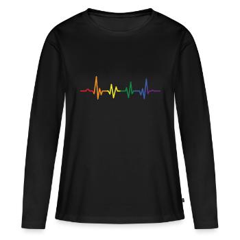 LGBT Arc-en-ciel Gay Coeur Homosexualité - T-shirt manches longues Premium bio Femme - noir - Devant - Julia (174cm)