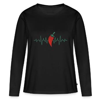 Chili Chili Battement de coeur - T-shirt manches longues Premium bio Femme - noir - Devant - Julia (174cm)