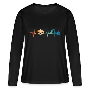 Battement de cœur enseignement - T-shirt manches longues Premium bio Femme - noir - Devant - Julia (174cm)