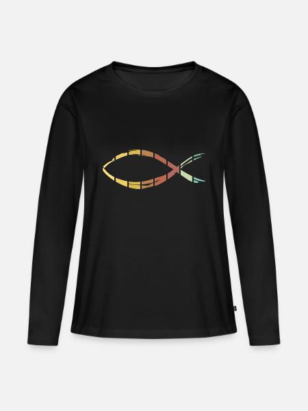 Jesus Fisch - Frauen Premium Bio Langarmshirt - Schwarz