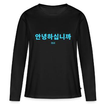 Coréen - T-shirt manches longues Premium bio Femme - noir - Devant - Julia (174cm)