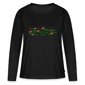 water lilies - Women's Premium Organic Long Sleeve Shirt - black - Front - Julia (174cm)